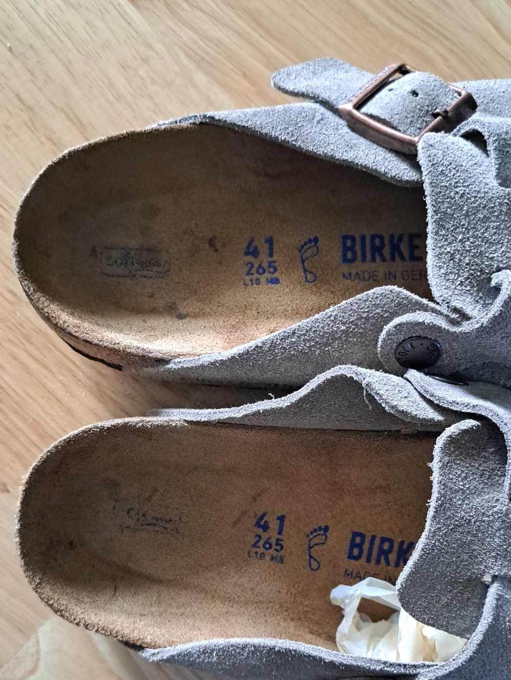 Birkenstock Gray Suede Slip-On Clogs with Buckle - Picture 3 of 8